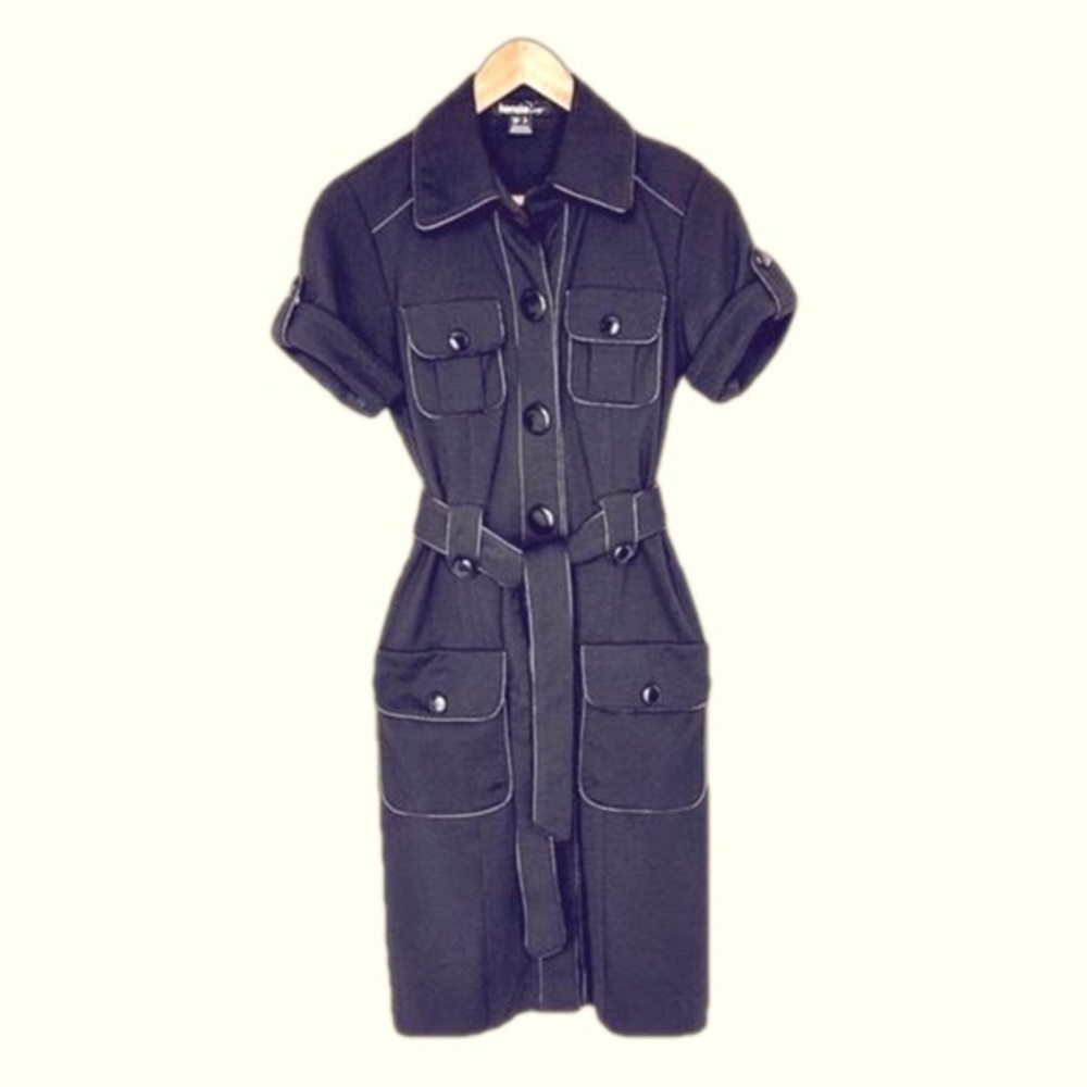 Kenzie Dress Short Sleeve Button Front PU Leather Detailing